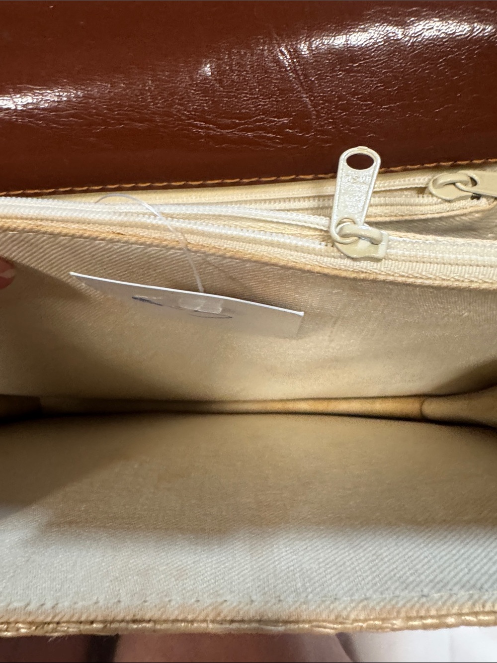 Casual Corner Beige Woven Crossbody with Brown Trim - Picture 6 of 11